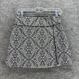 H&M Skirt Women 6 White Geometric Wrap Short Lined Cotton Button Up Mid Rise